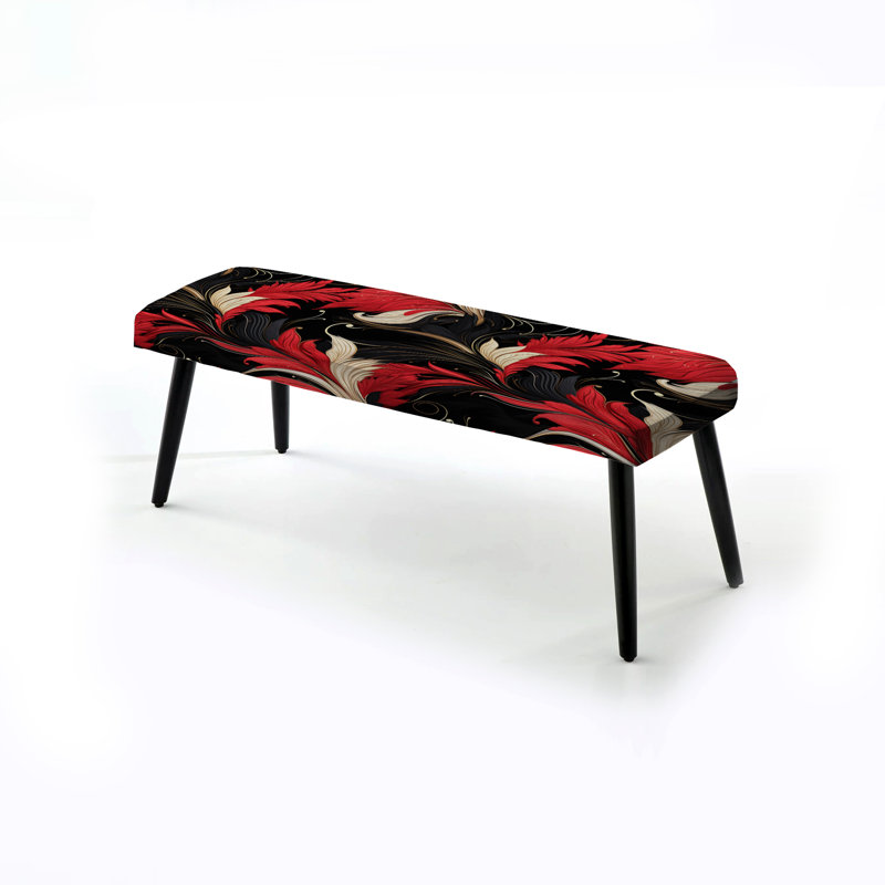 Banc noir rembourré Botanical, Red/Black Golden Hollywood Glam Floral Pattern I
