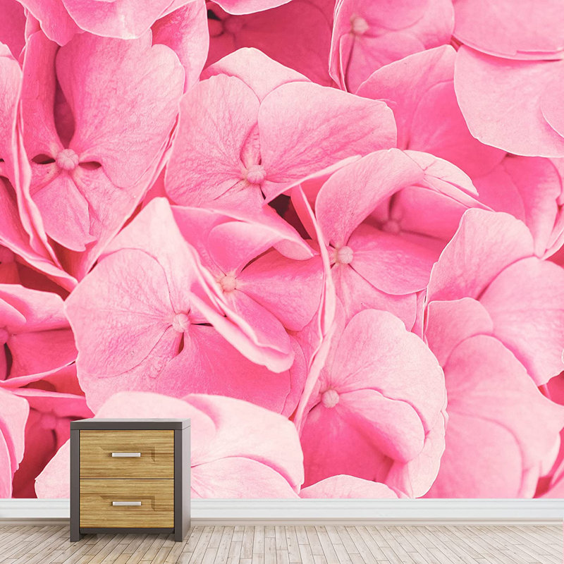 Vibrant jardin de pétales de fleurs roses, L 66 po x l 96 po