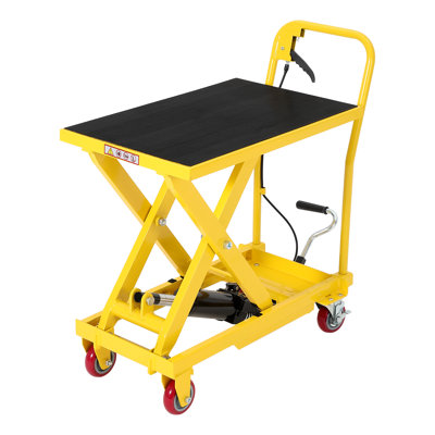 Heavy Duty Hydraulic Lift Table Cart, Single Scissor Platform,  Adjustable Height, Mobile Material Handling  – Warehouse, Garage, Workshop – Yellow
