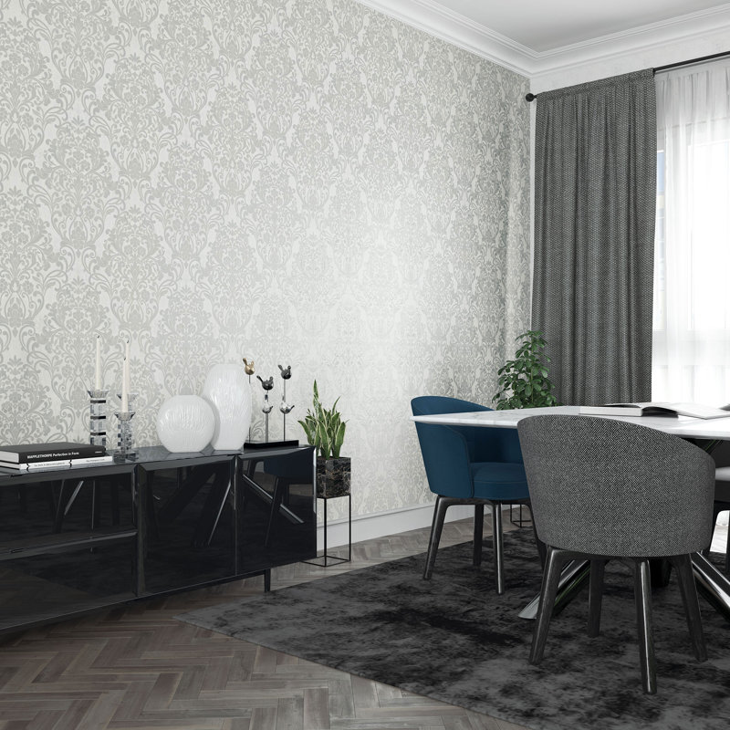 Surrey 10.05cm x 53cm Textured Metallic Finish Wallpaper Roll, Light Grey