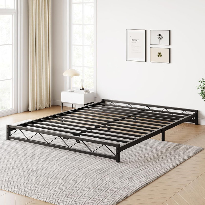 Metal Low Platform Bed Frame, No Box Spring Needed, Full, Black
