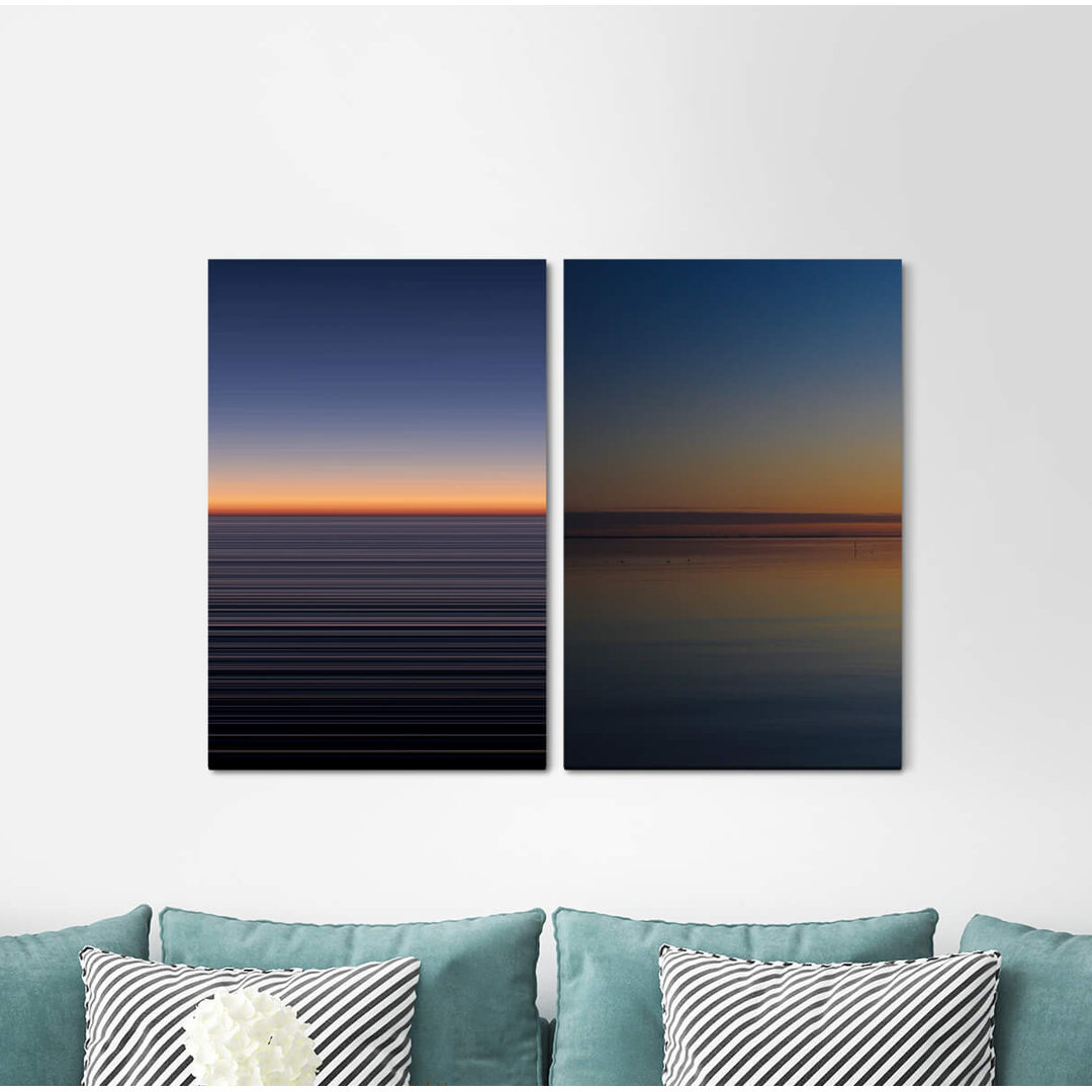 2-tlg. Leinwandbilder-Set - Grafikdruck „Horizon Sea Sunset Dusk Sky Minimal”