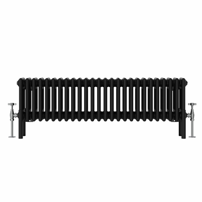 Altynay Horizontal Traditional 4 Column Radiator, Black, 300mm H x 1190mm W x 140mm D