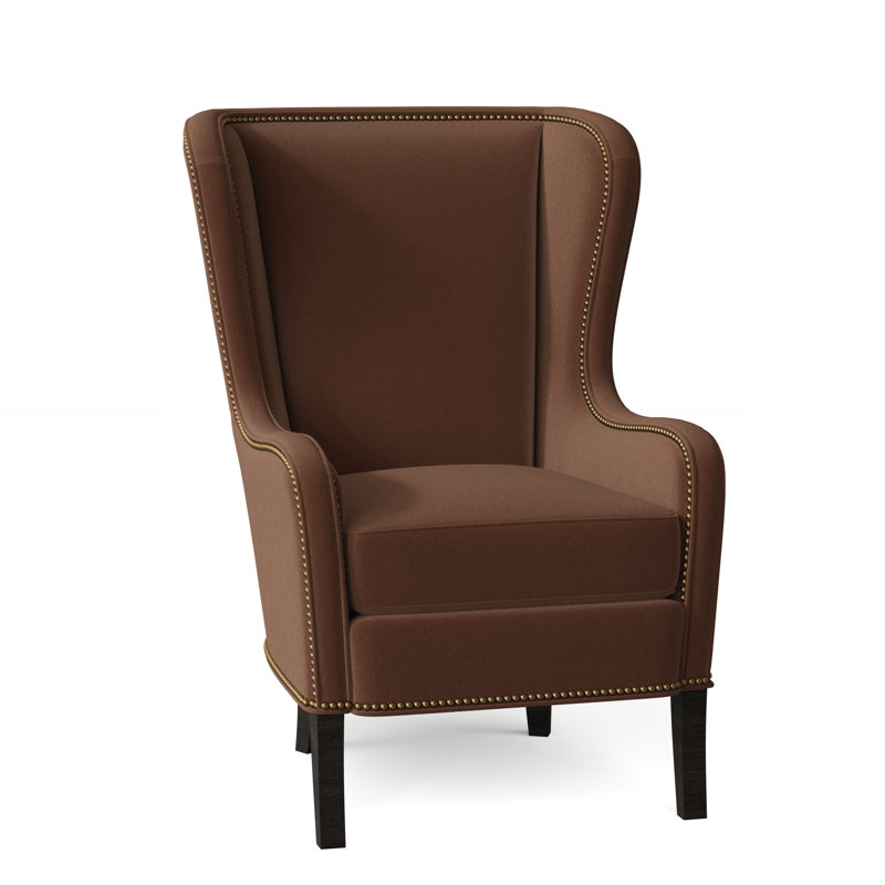 Aurora Leather Wingback Chair, Aline Fumo Genuine Leather, Cobblestone, French Natural