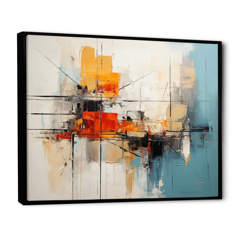 Teal Orange Bold Energy IV - Print, 12" H x 20" W x 1" D, Black Floater Framed