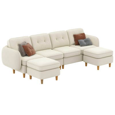 107'' Wide Velvet 6-Seater L/U-Shaped Sectional Sofa