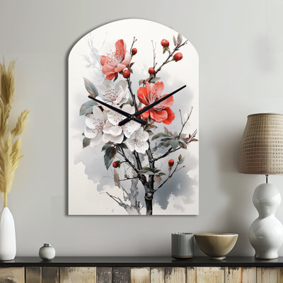 Asian Art Apple Blossom I - horloge murale arche, art corail