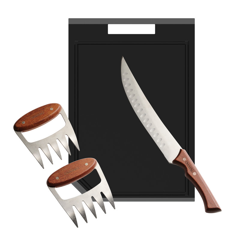 Black Rectangular Plastic Cutting Board Set with Knife and Shredder Claws