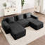 Canapé d'angle modulable 3 places en forme de U, modèle infonuagique sans ossature, avec assise profonde, en velours côtelé noir, sans assemblage, coussins décoratifs moelleux, position allongée relaxante.