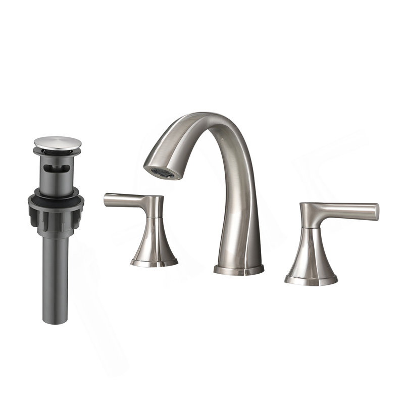 Robinet de lavabo de salle de bain à deux poignées à 3 trous avec ensemble de drain (nickel brossé), Nickel brossé