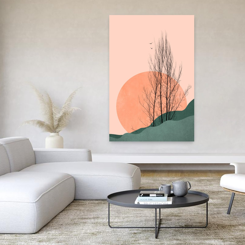 Art contemporain, paysage contemporain abstrait, oiseau, H 60 po x l 40 po