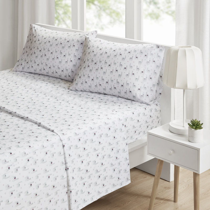 Ensemble de draps 4 pièces Intelligent Design, Ensemble de draps pour lit double + drap-housse + , Gris / blanc