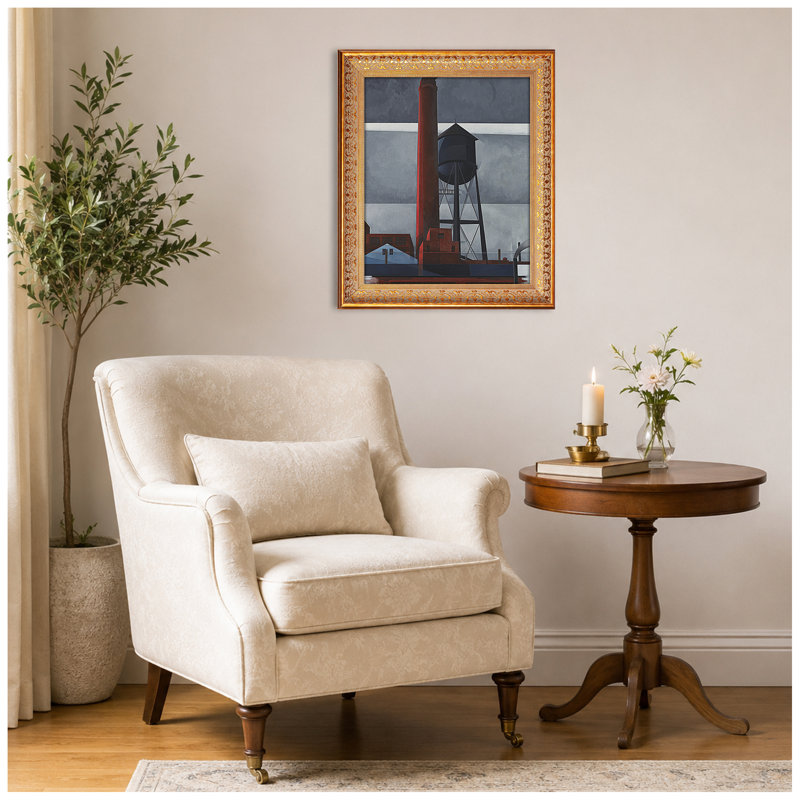 Reproduction d'art classique Charles Demuth, cheminée et château d'eau. Estampe numérique sur toile encadrée, 20 x 16 po