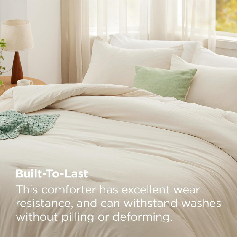 Bedsure Reversible Prewashed Comforter Set, Oversized Queen Comforter + 2 Standard Pillowcases, Cream