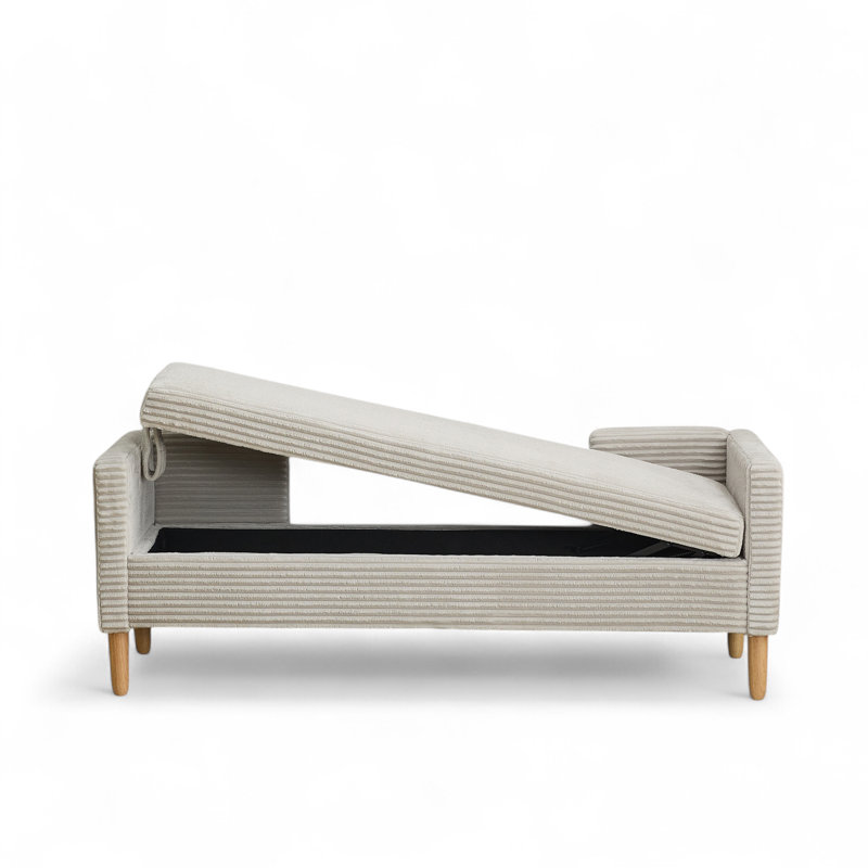 65.3" W Upholstered Storage Bench With Bolster Pillows, Light Gray