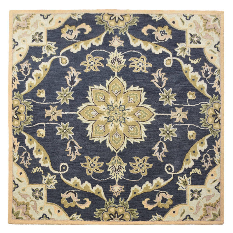 Calliann Hand Tufted Wool Eco-Friendly Area Rugs - Square, Charcoal Color, Oriental Design, High Pile Thick Handmade Anti Skid Area Rugs for Living Room, Bed Room