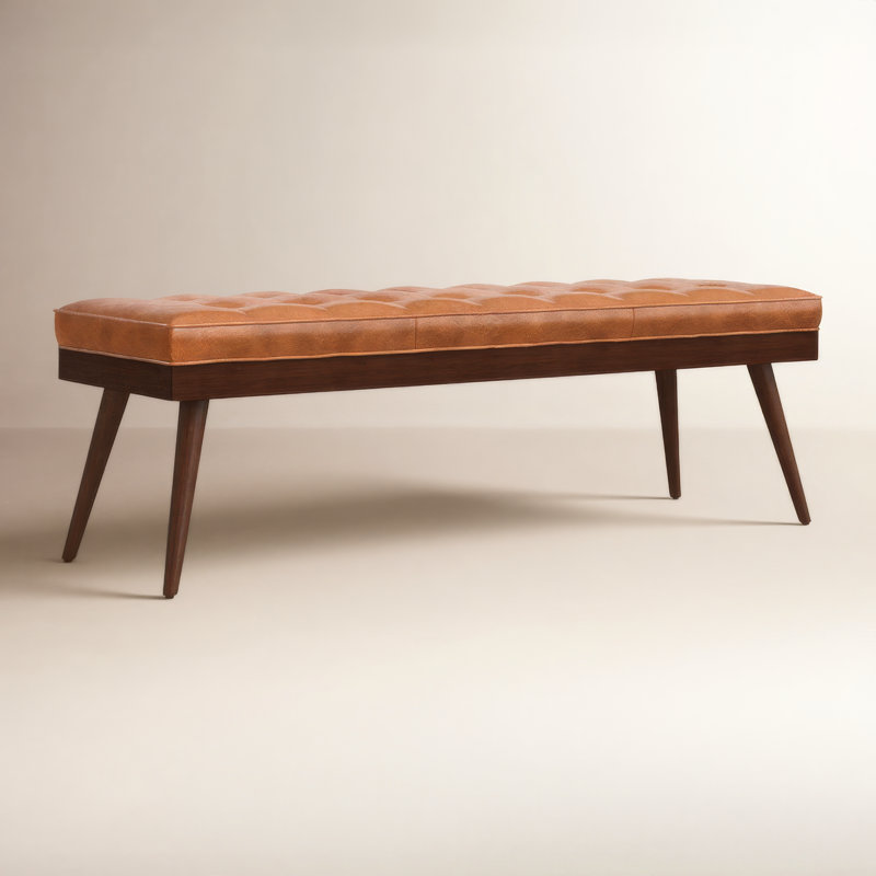 Luca Full-Grain Italian Genuine Leather Bench, Cognac Tan
