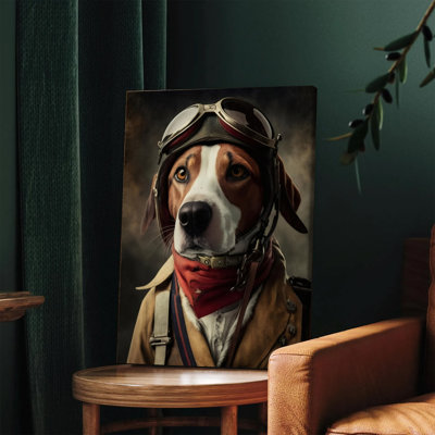 1PC Wall Arts Posters Framed,  Vintage Pilot Dog Canvas Wall Art - Beagle in Aviator Helmet Goggles and Scarf, Retro Aviation Themed Decor for Living Room, Bedroom, Office, Unique Animal Portrait Print, Ready to Hang Home Decoration