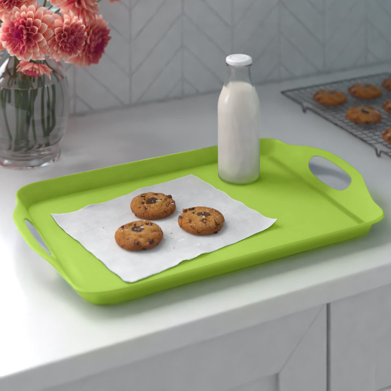 Reston Lloyd Multi-Purpose 18" Rectangle Melamine Plastic Handled Tray, Lime