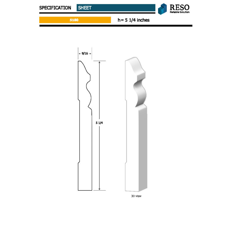 5.25'' H x 96'' W x 0.56'' D Wood Casing