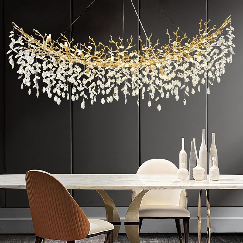 Lustre moderne en cristal K9, Doré, H 18,11 po x l 62,99 po x P 21,65 po