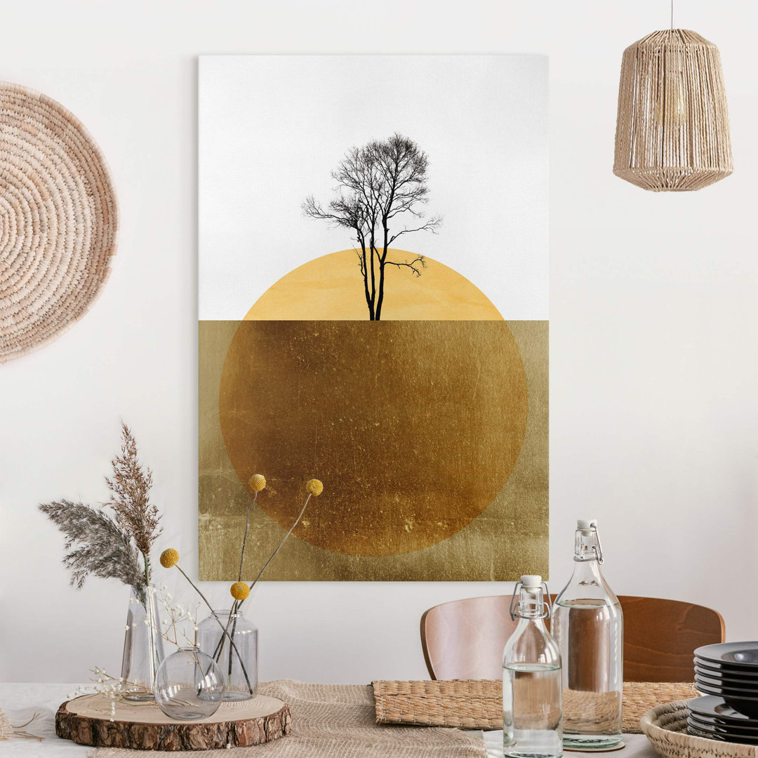 Leinwandbild Goldene Sonne mit Baum