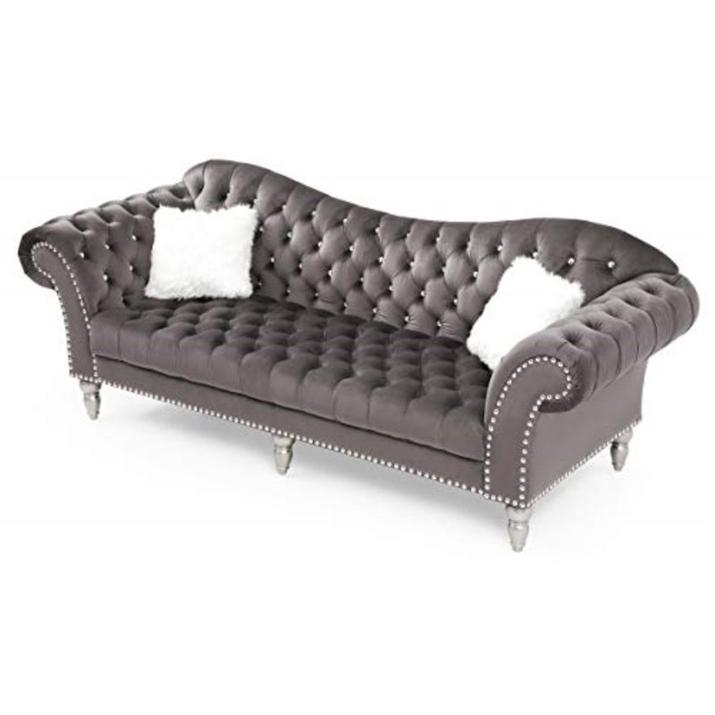 Canapé Chesterfield Cerisier, Velours gris foncé