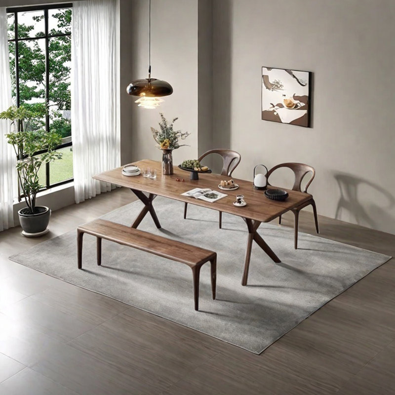 Ensemble de table de salle à manger en bois de noyer, H 29,53 po x L 62,99 po x l 33,46 po