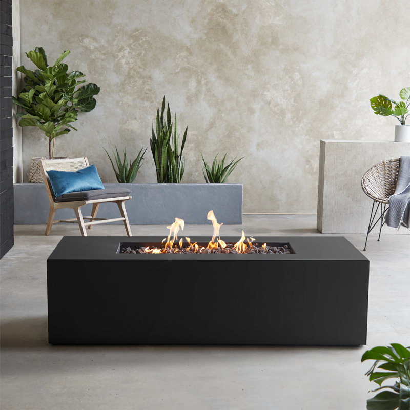 Coden Rectangle Metal Propane Fire Pit Table with Hidden Tank by Jensen Co., Charcoal Gray, 20'' H x 72'' W x 28'' D