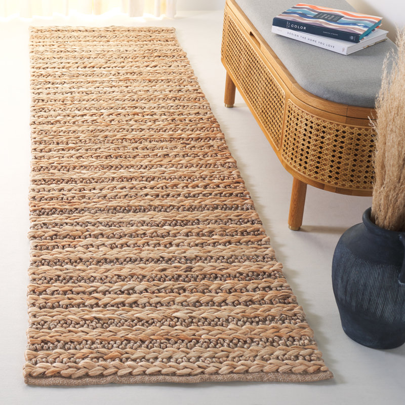 Kayshla Natural Fiber Handwoven Jute/Cotton Rug in Natural/Brown, Runner 2'3" x 8'