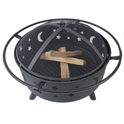 Fire Pit 32 Inch Outdoor Wood Burning Firepit With Screen Patio Round About The Moon And Stars
