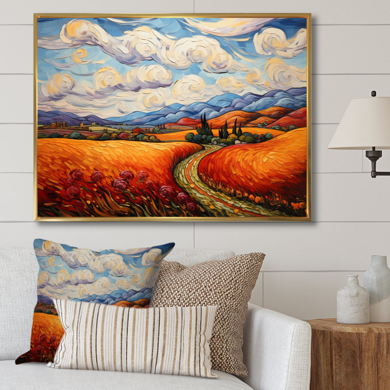 Vangogh Autumn Path IV, encadré sur toile par Vincent Van Gogh, peinture, H 30 po x l 40 po x P 1,5 po, Cadre flottant doré