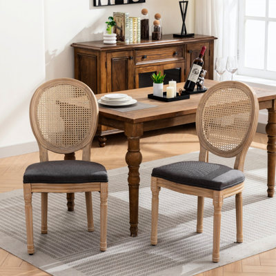 2 chaises de salle à manger, lin et dossier gris, structure en bois massif, rembourrage en mousse, capacité de poids maximale de 300 livres, 2 pièces revêtues de style français, siège rembourré, roulement de 300 lb