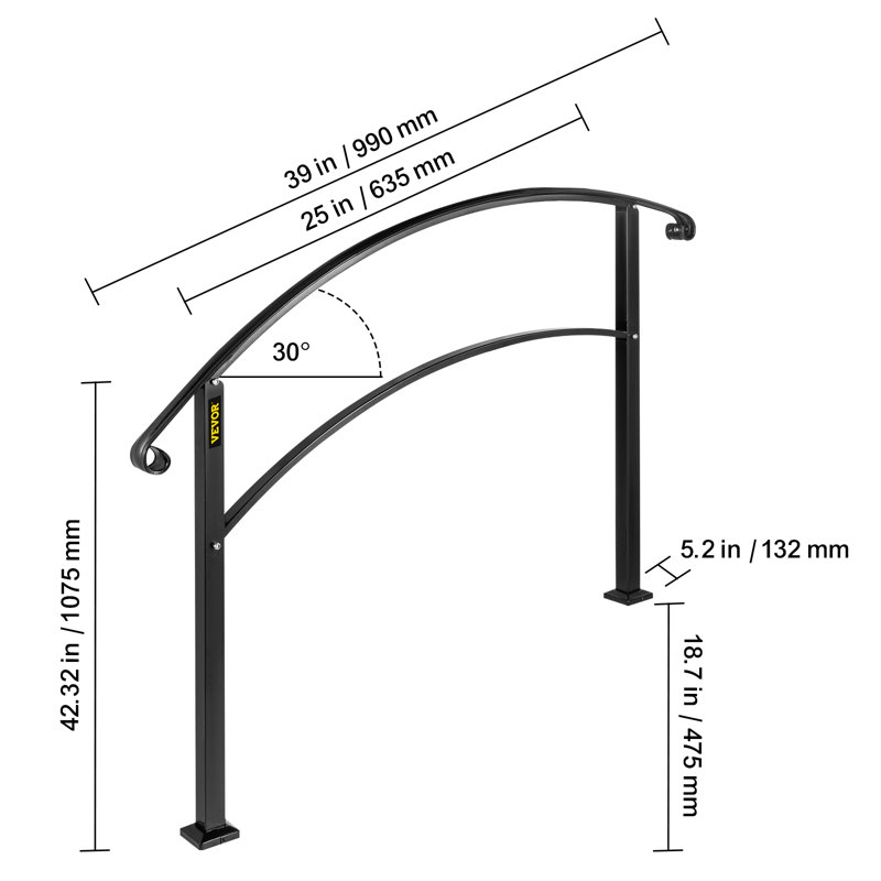 Rampes réglables en fer forgé VEVOR, Noir, H 42,32 po x l 39 po x P 5,20 po