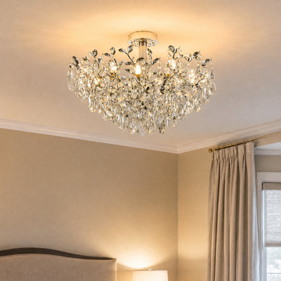 Plafonnier encastré à 8 lumières en cristal chromé, lustre à motif de feuilles