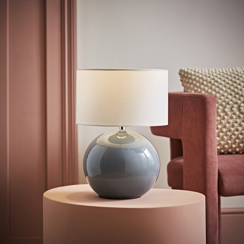 Motes Ceramic Table Lamp, White, Green, Yes