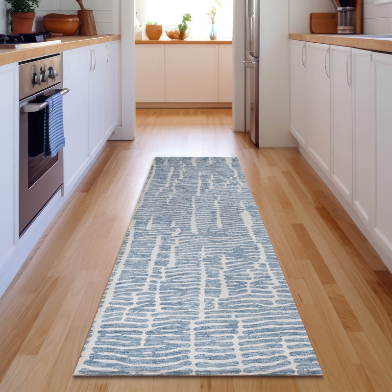 Premium Machine Washable Prisco Blue Rug, Runner 2'3" x 7'6"