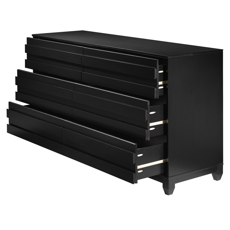 Alsey 6 Drawer 58" W Solid Wood Double Dresser, Black