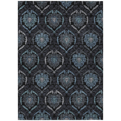 8' X 10' Charcoal Medallion Washable Indoor Outdoor Area Rug