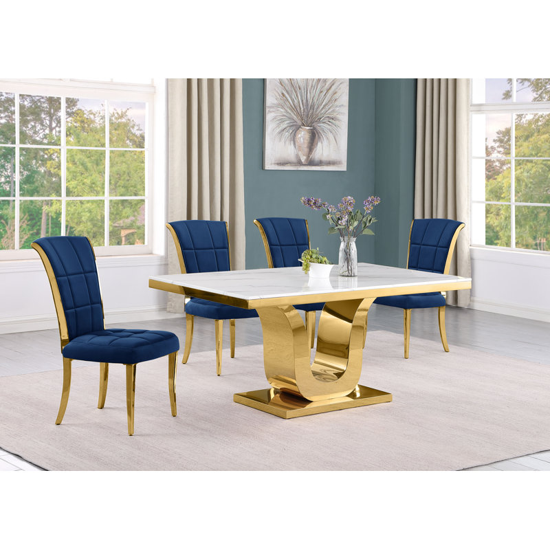 Bardem Marble Top Pedestal Dining Set, 5 Piece, Black