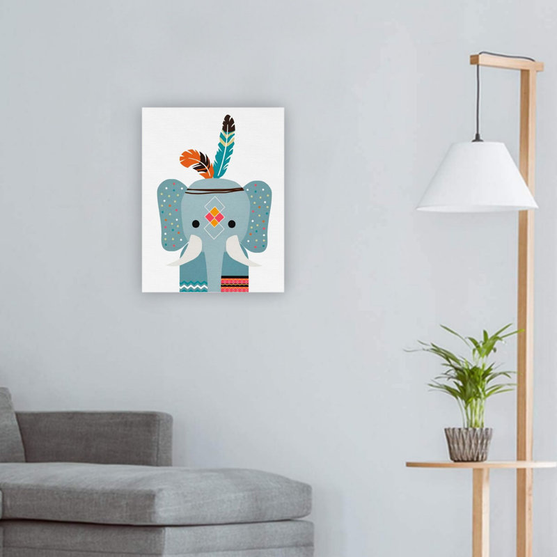 Décoration murale boho éléphant bleu 24 x 18 po