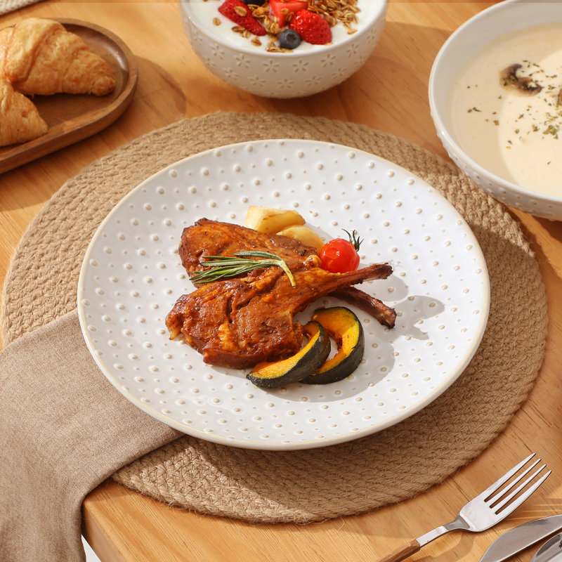 16 Piece Stoneware Dinnerware Set - Service for 4 , White, Geometric Shapes