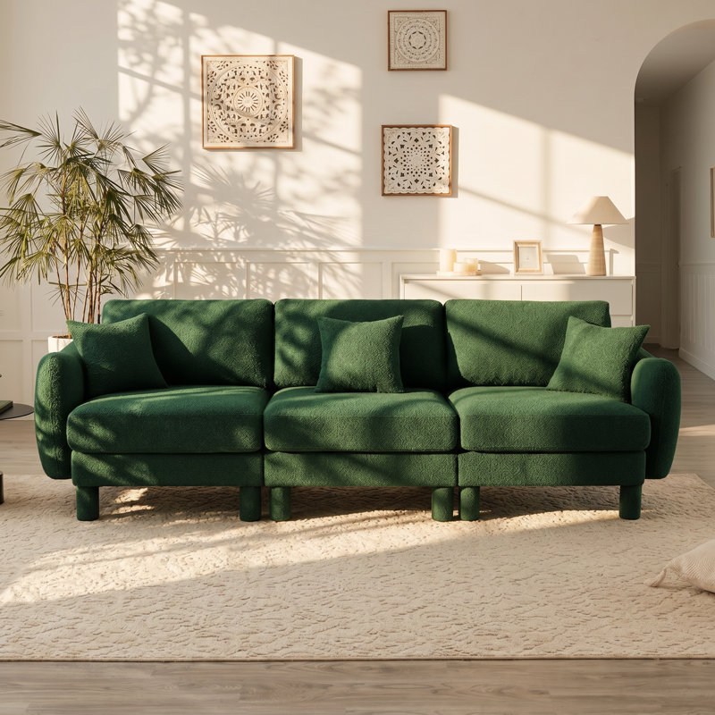 Canapé 3 places en tissu bouclé Urban Arm l 109,4 po x P 35,8 po x H 35 po, 35" H x 109.4" W x 35.8" D, Green