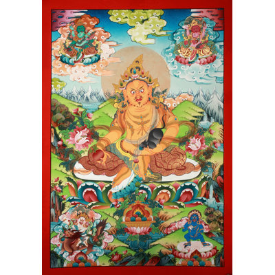 Superfine Tibetan Buddhist Deity Kubera - Brocadeless Thangka