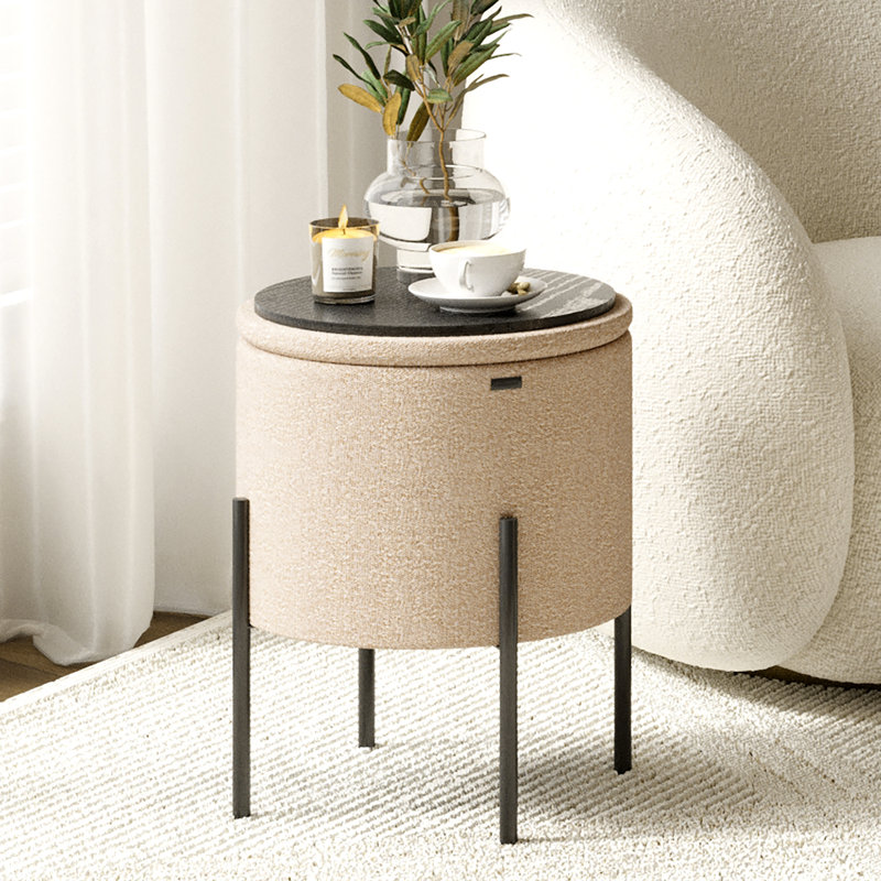 Repose-pieds rond moderne avec rangement, Beige