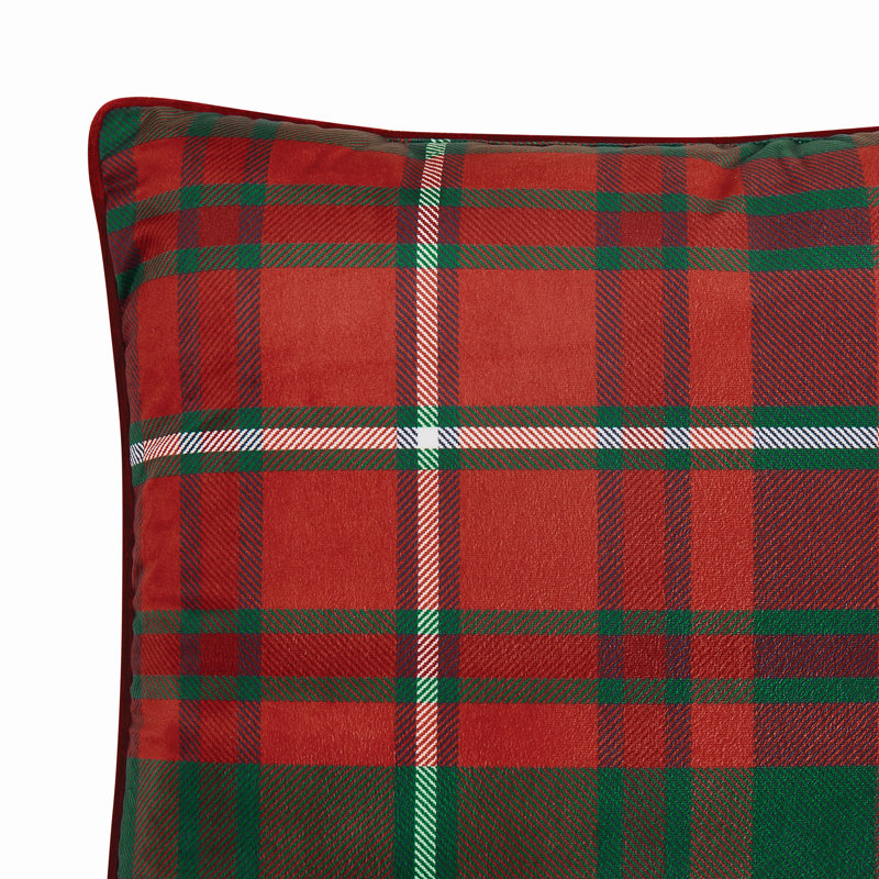 Red Plaid Chenille 18" Square Holiday Throw Pillow