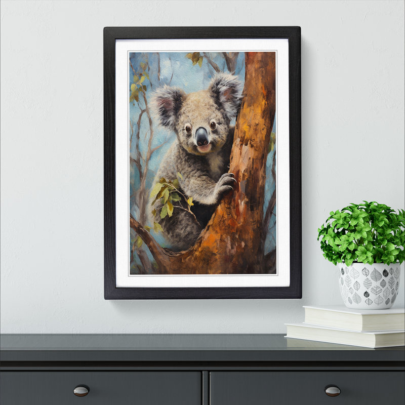 Koala Bear Romanticism - Single Picture Frame Print on Wood, Black Framed, 46cm H x 34cm W