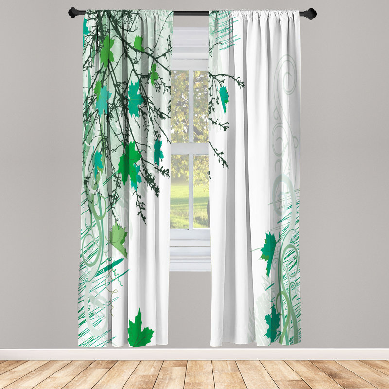 Ebern Designs Nature Curtains, Fall Earth Tones Autumn Leaf, Pair of 28", Sea Green, 28" W x 84" L