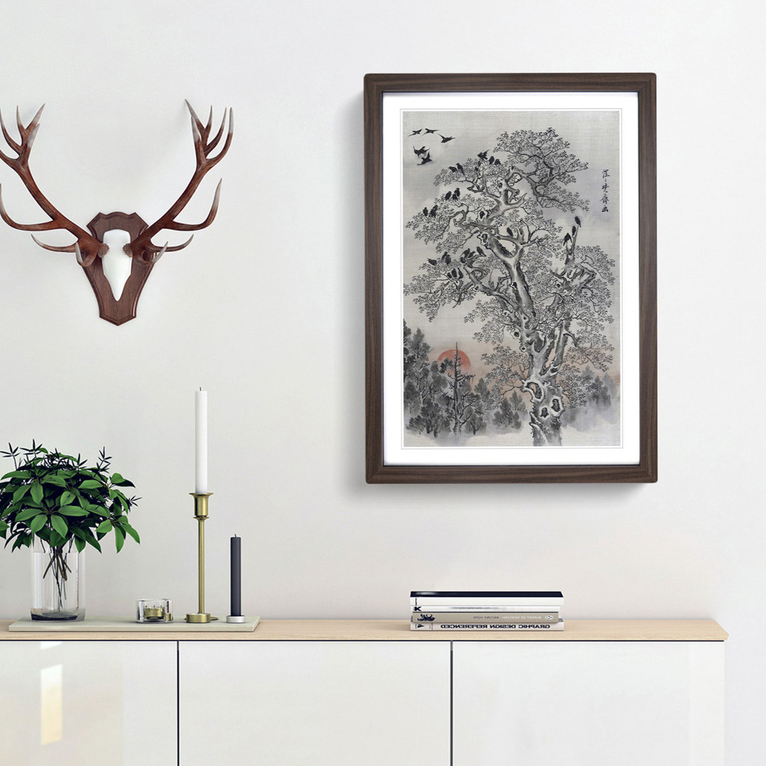 Flock of Crows at Dawn by Kawanabe Kyosai - Framed Print