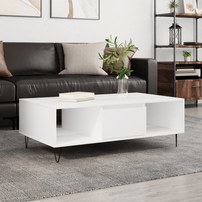 Croker Four Leg Coffee Table with Storage, White